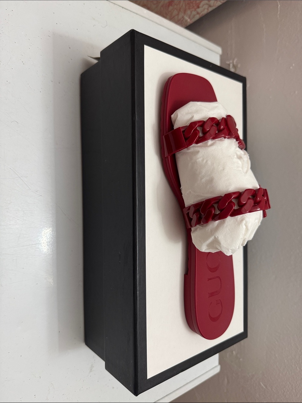 Gucci Red Braided Double-Strap Slide Sandals - Picture 2 of 3